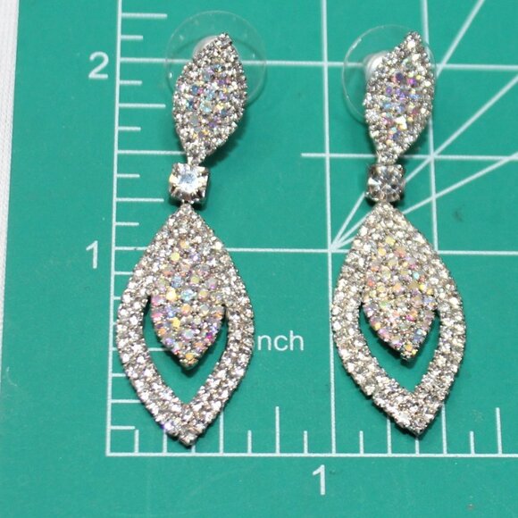 Aurora Borealis and Clear Crystal Dangle Pierced Earrings - Picture 4 of 9